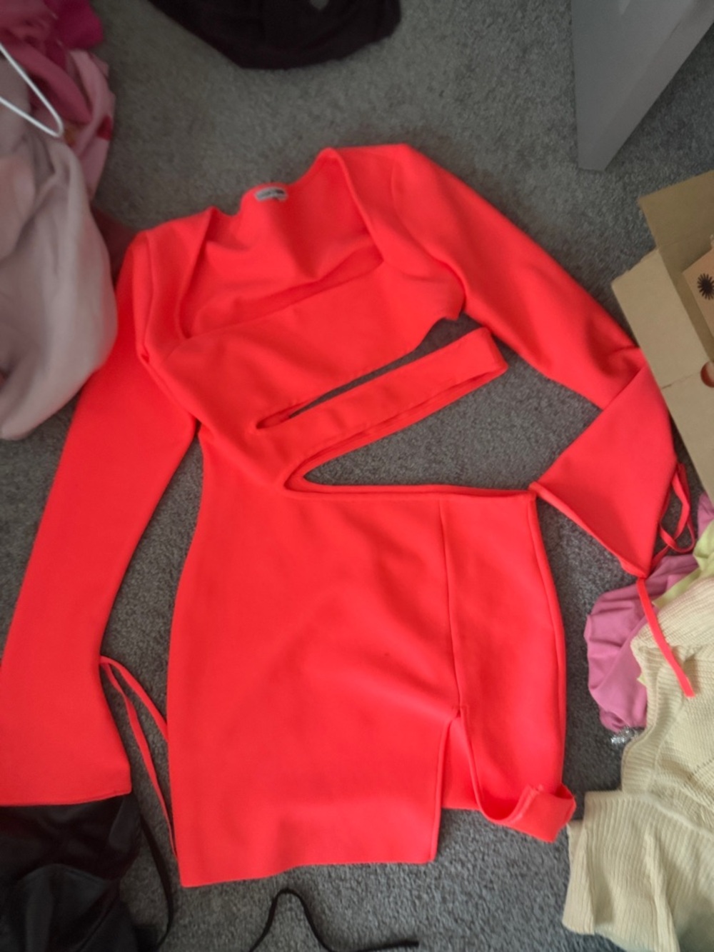 Fashion Nova Neon Coral Cutout Mini Dress